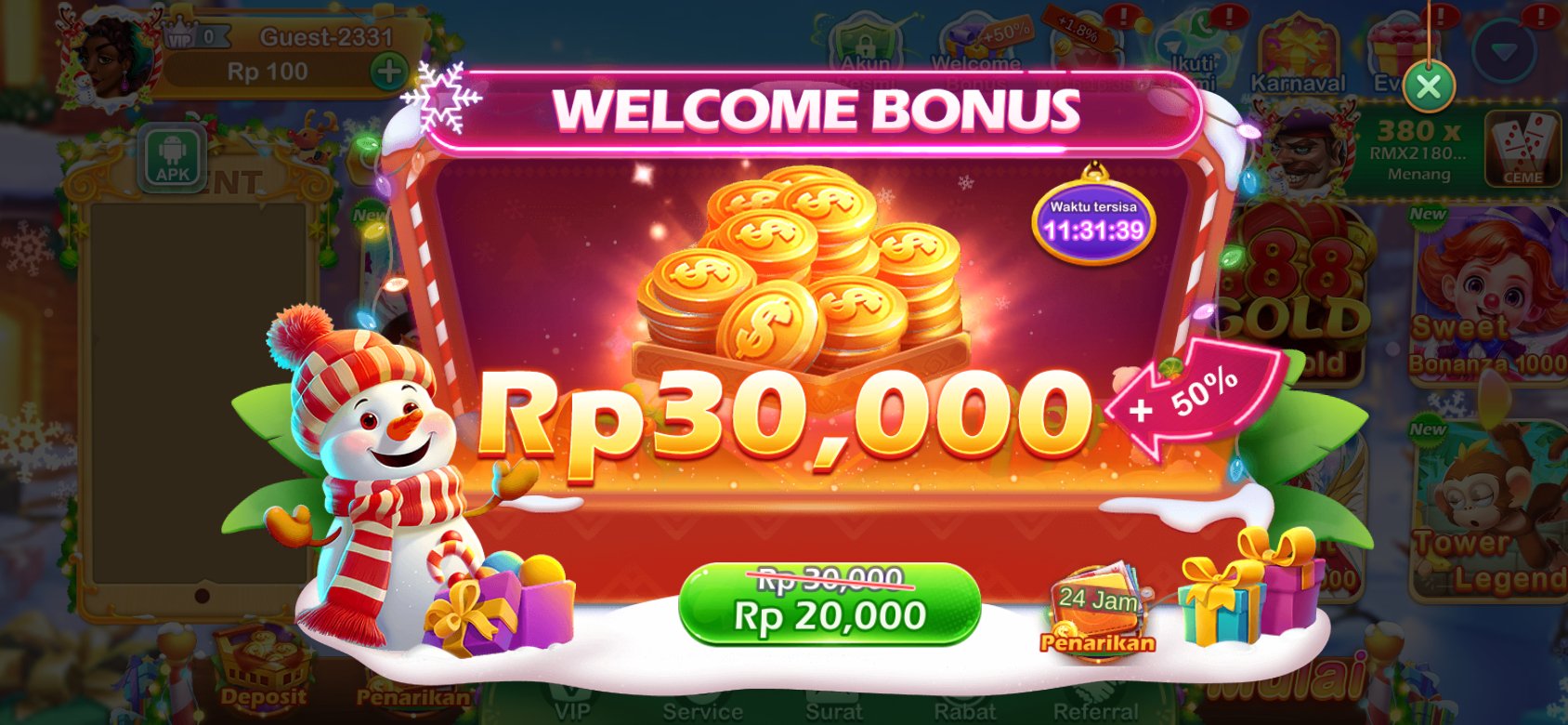 Nikmati bonus sambutan hingga Rp30,000 dengan tambahan +50% di Gowin789.